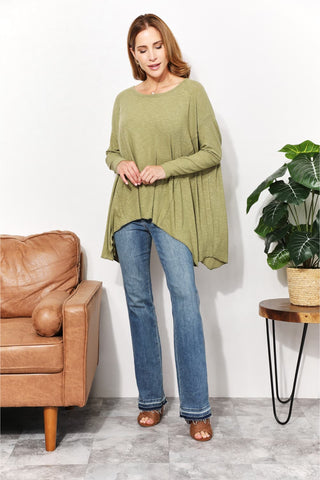 Shop HEYSON Full Size Oversized Super Soft Rib Layering Top with a Sharkbite Hem and Round Neck - High-Quality U.S. Made Women’s Fashion with Free & Fast Shipping