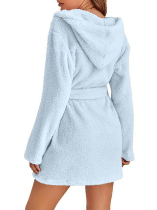 Shop Tie Waist Hooded Robe - High-Quality U.S. Made Women’s Fashion with Free & Fast Shipping