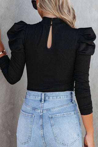 Shop Mock Neck Puff Sleeve Bodysuit - High-Quality U.S. Made Women’s Fashion with Free & Fast Shipping