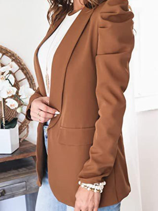 Shop Collared Neck Puff Sleeve Blazer - High-Quality U.S. Made Women’s Fashion with Free & Fast Shipping