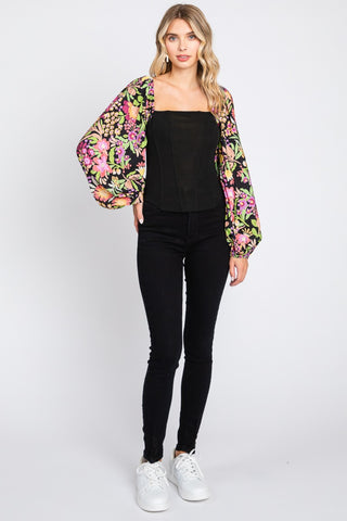 Shop ODDI Full Size Floral Balloon Sleeve Blouse - High-Quality U.S. Made Women’s Fashion with Free & Fast Shipping