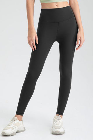 Shop Black Wide Waistband Slim Fit Active Leggings - High-Quality U.S. Made Women’s Fashion with Free & Fast Shipping