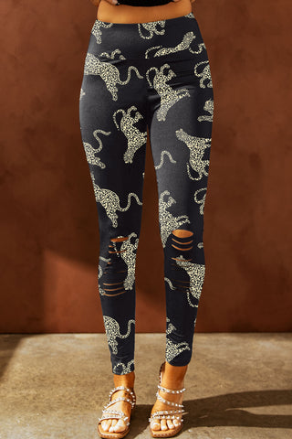 Shop Black Animal Printed Distressed High Waist Leggings - High-Quality U.S. Made Women’s Fashion with Free & Fast Shipping