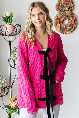 Shop First Love Tie Closure Open Knit Cardigan - High-Quality U.S. Made Women’s Fashion with Free & Fast Shipping