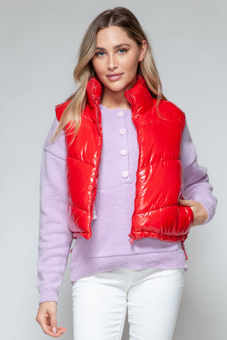 Shop Snobbish Zip Up Turtleneck Shiny Quilted Vest - High-Quality U.S. Made Women’s Fashion with Free & Fast Shipping