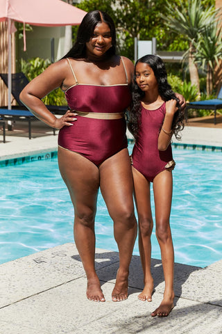 Shop Marina West Swim Wave Break Contrast Trim One-Piece in Wine - High-Quality U.S. Made Women’s Fashion with Free Fast Shipping