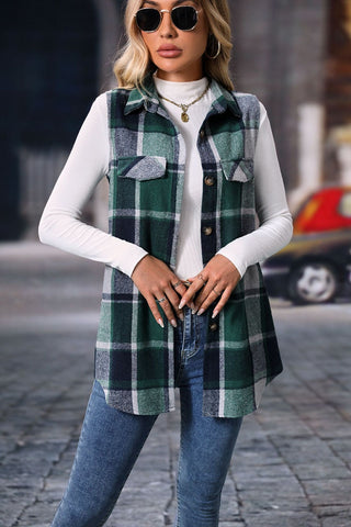 Shop Plaid Button Up Vest Coat - High-Quality U.S. Made Women’s Fashion with Free & Fast Shipping