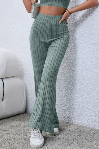 Shop Basic Bae Full Size Ribbed High Waist Flare Pants - High-Quality U.S. Made Women’s Fashion with Free & Fast Shipping