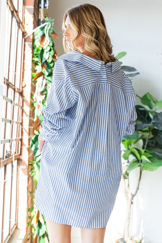 Shop First Love Striped Button Down High-Low Hem Shirt - High-Quality U.S. Made Women’s Fashion with Free & Fast Shipping