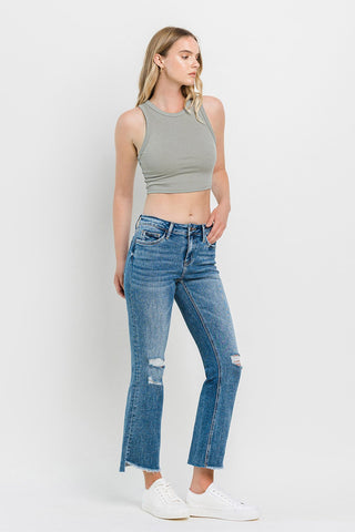 Shop Vervet by Flying Monkey Full Size Mid Rise Distressed Cropped Flare Jeans - High-Quality U.S. Made Women’s Fashion with Free & Fast Shipping