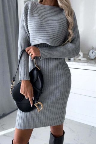 Shop Ribbed Round Neck Top and Cami Dress Sweater Set - High-Quality U.S. Made Women’s Fashion with Free Fast Shipping