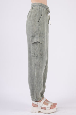 Shop VERY J Washed Woven Crinkle Gauze Drawstring Pants - High-Quality U.S. Made Women’s Fashion with Free & Fast Shipping