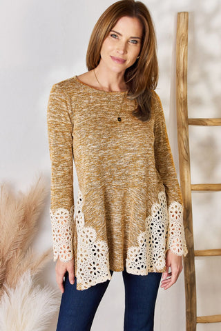 Shop MUSTARD Hailey & Co Round Neck Crochet Detail Knit Top - High-Quality U.S. Made Women’s Fashion with Free & Fast Shipping