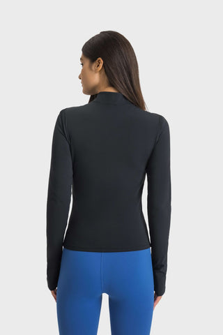 Shop Millennia Half Zip Thumbhole Sleeve Sports Top - High-Quality U.S. Made Women’s Fashion with Free & Fast Shipping