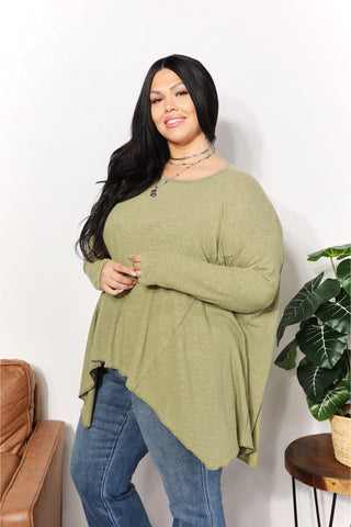 Shop HEYSON Full Size Oversized Super Soft Rib Layering Top with a Sharkbite Hem and Round Neck - High-Quality U.S. Made Women’s Fashion with Free & Fast Shipping