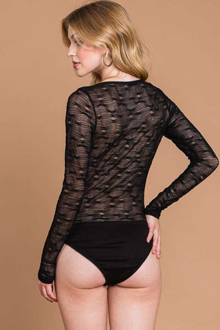 Shop Culture Code Round Neck Mesh Perspective Bodysuit - High-Quality U.S. Made Women’s Fashion with Free & Fast Shipping