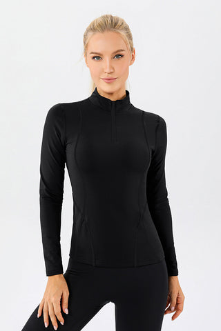 Shop Black Mock Neck Quarter Zip Active T-Shirt - High-Quality U.S. Made Women’s Fashion with Free & Fast Shipping