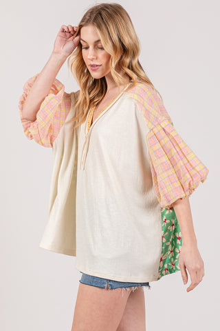 Shop SAGE + FIG Color Block Bubble Sleeve Top - High-Quality U.S. Made Women’s Fashion with Free & Fast Shipping