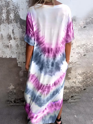 Shop Full Size Pocketed Tie-Dye Short Sleeve Dress - High-Quality U.S. Made Women’s Fashion with Free & Fast Shipping