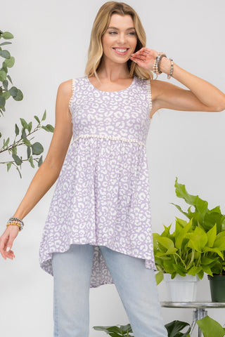 Shop Lilac Leopard Celeste Full Size Contrast High-Low Hem Tank - High-Quality U.S. Made Women’s Fashion with Free & Fast Shipping