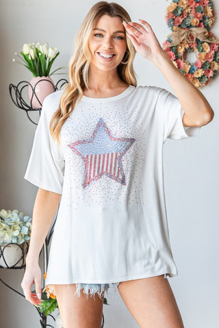 Shop Heimish Full Size Star Patch Short Sleeve T-Shirt - High-Quality U.S. Made Women’s Fashion with Free & Fast Shipping