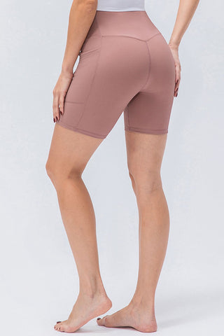 Shop Dusty Pink Slim Fit V-Waistband Sports Shorts - High-Quality U.S. Made Women’s Fashion with Free & Fast Shipping