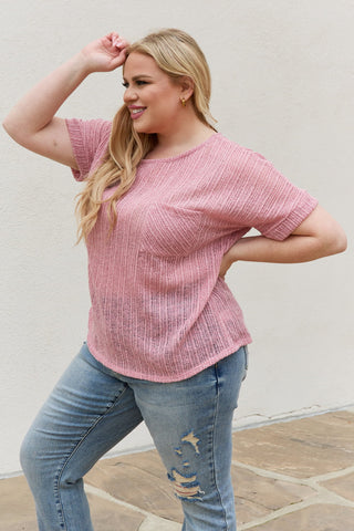 Shop e.Luna Full Size Chunky Knit Short Sleeve Top in Mauve - High-Quality U.S. Made Women’s Fashion with Free & Fast Shipping