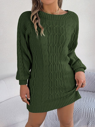 Shop Cable-Knit Round Neck Sweater Dress - High-Quality U.S. Made Women’s Fashion with Free Fast Shipping