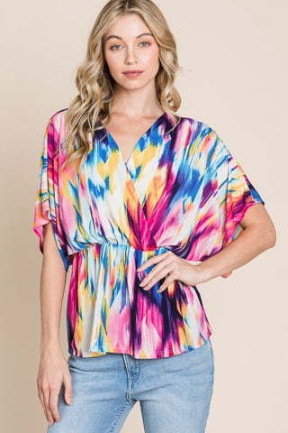 Shop BOMBOM Printed Surplice Peplum Blouse - High-Quality U.S. Made Women’s Fashion with Free & Fast Shipping