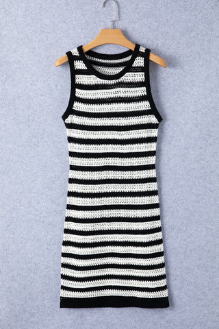 Shop Openwork Striped Wide Strap Knit Dress - High-Quality U.S. Made Women’s Fashion with Free & Fast Shipping