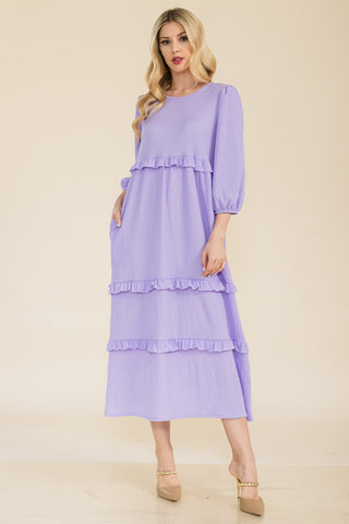 Shop Lilac Celeste Full Size Tiered-Ruffle Midi Dress - High-Quality U.S. Made Women’s Fashion with Free & Fast Shipping