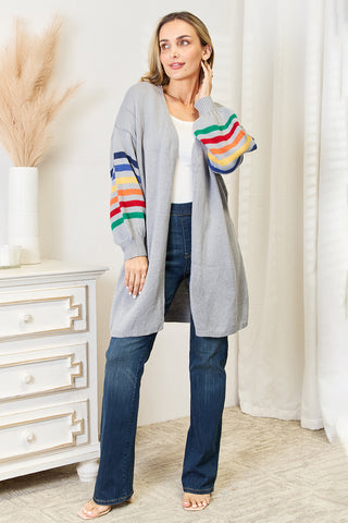 Shop Multicolored Stripe Open Front Longline Cardigan - High-Quality U.S. Made Women’s Fashion with Free & Fast Shipping