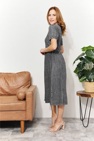 Shop And The Why Full Size Washed Chambray Midi Dress - High-Quality U.S. Made Women’s Fashion with Free Fast Shipping