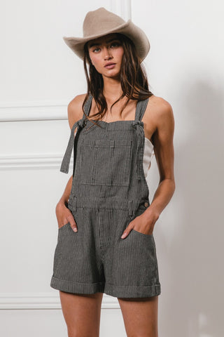 Shop BiBi Tie Strap Washed Stripe Denim Overalls - High-Quality U.S. Made Women’s Fashion with Free & Fast Shipping