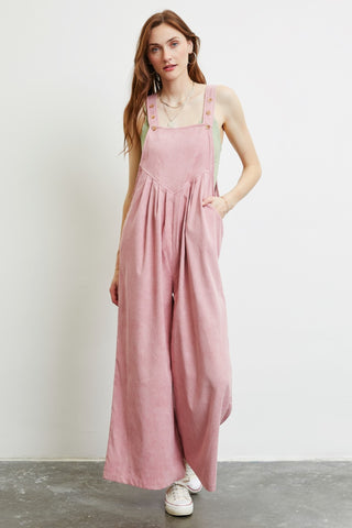 Shop Powder Pink HEYSON Full Size Corduroy Sleeveless Wide-Leg Overall - High-Quality U.S. Made Women’s Fashion with Free & Fast Shipping