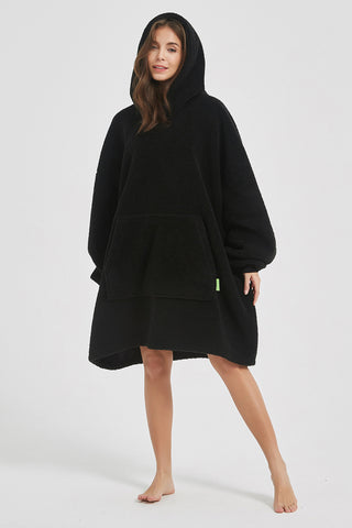 Shop Lantern Sleeve Oversized Hooded Fuzzy Lounge Dress - High-Quality U.S. Made Women’s Fashion with Free Fast Shipping