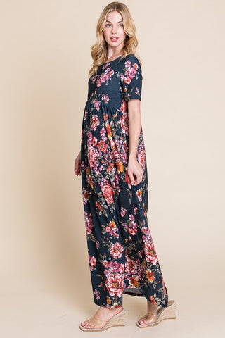 Shop BOMBOM Floral Short Sleeve Maxi Dress - High-Quality U.S. Made Women’s Fashion with Free & Fast Shipping