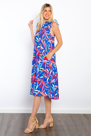 Shop Be Stage Print Ruffled Midi Dress with Pockets - High-Quality U.S. Made Women’s Fashion with Free & Fast Shipping