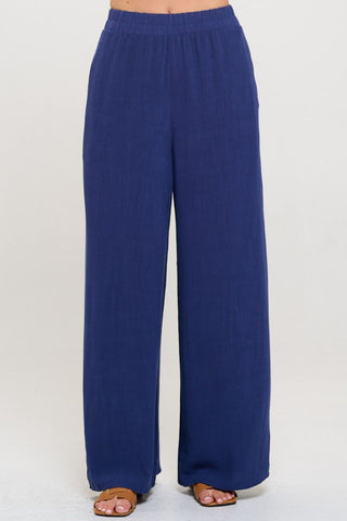 Shop RENEE C Linen Wide Leg Pants with Pockets - High-Quality U.S. Made Women’s Fashion with Free & Fast Shipping