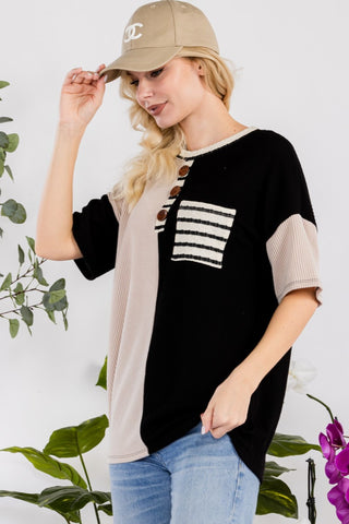 Shop Celeste Full Size Rib Contrast Short Sleeve T-Shirt - High-Quality U.S. Made Women’s Fashion with Free & Fast Shipping