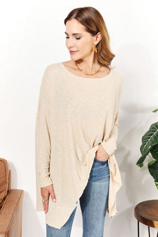 Shop Cream HEYSON Full Size Oversized Super Soft Ribbed Top - High-Quality U.S. Made Women’s Fashion with Free & Fast Shipping