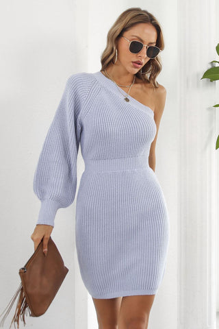 Shop One Shoulder Raglan Sleeve Pencil Sweater Dress - High-Quality U.S. Made Women’s Fashion with Free & Fast Shipping