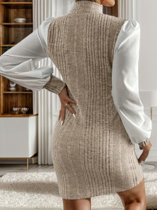 Shop Ribbed Contrast Long Sleeve Sweater Dress - High-Quality U.S. Made Women’s Fashion with Free & Fast Shipping