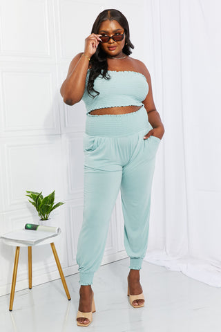 Shop Zenana Full Size Stylish Comfort Smocked Tube Top & Joggers Set - High-Quality U.S. Made Women’s Fashion with Free & Fast Shipping