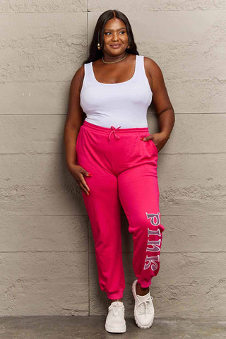 Shop Simply Love Full Size PINK Graphic Sweatpants - High-Quality U.S. Made Women’s Fashion with Free Fast Shipping