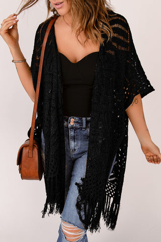 Shop Fringe Hem Slit Open Front Cardigan - High-Quality U.S. Made Women’s Fashion with Free & Fast Shipping