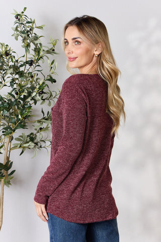 Shop Heimish Full Size Notched Long Sleeve Top - High-Quality U.S. Made Women’s Fashion with Free & Fast Shipping