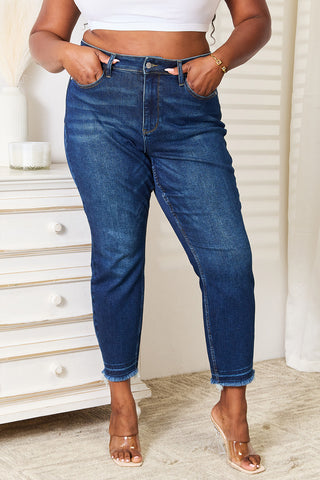 Shop Dark Judy Blue Full Size High Waist Released Hem Slit Jeans - High-Quality U.S. Made Women’s Fashion with Free & Fast Shipping