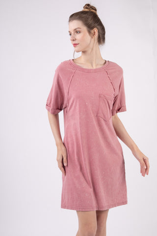 Shop VERY J Washed Round Neck Mini Tee Dress - High-Quality U.S. Made Women’s Fashion with Free & Fast Shipping