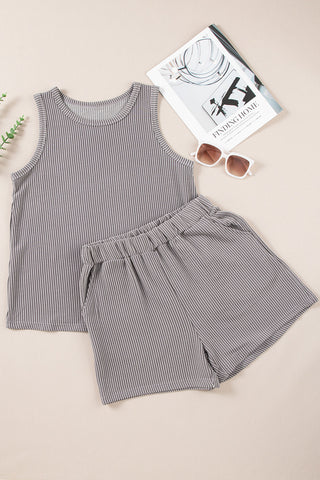 Shop Round Neck Sleeveless Top and Shorts Set - High-Quality U.S. Made Women’s Fashion with Free Fast Shipping